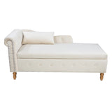 Beige Velvet Classic Storage Chaise Lounge Chair - Omega Lifestyles