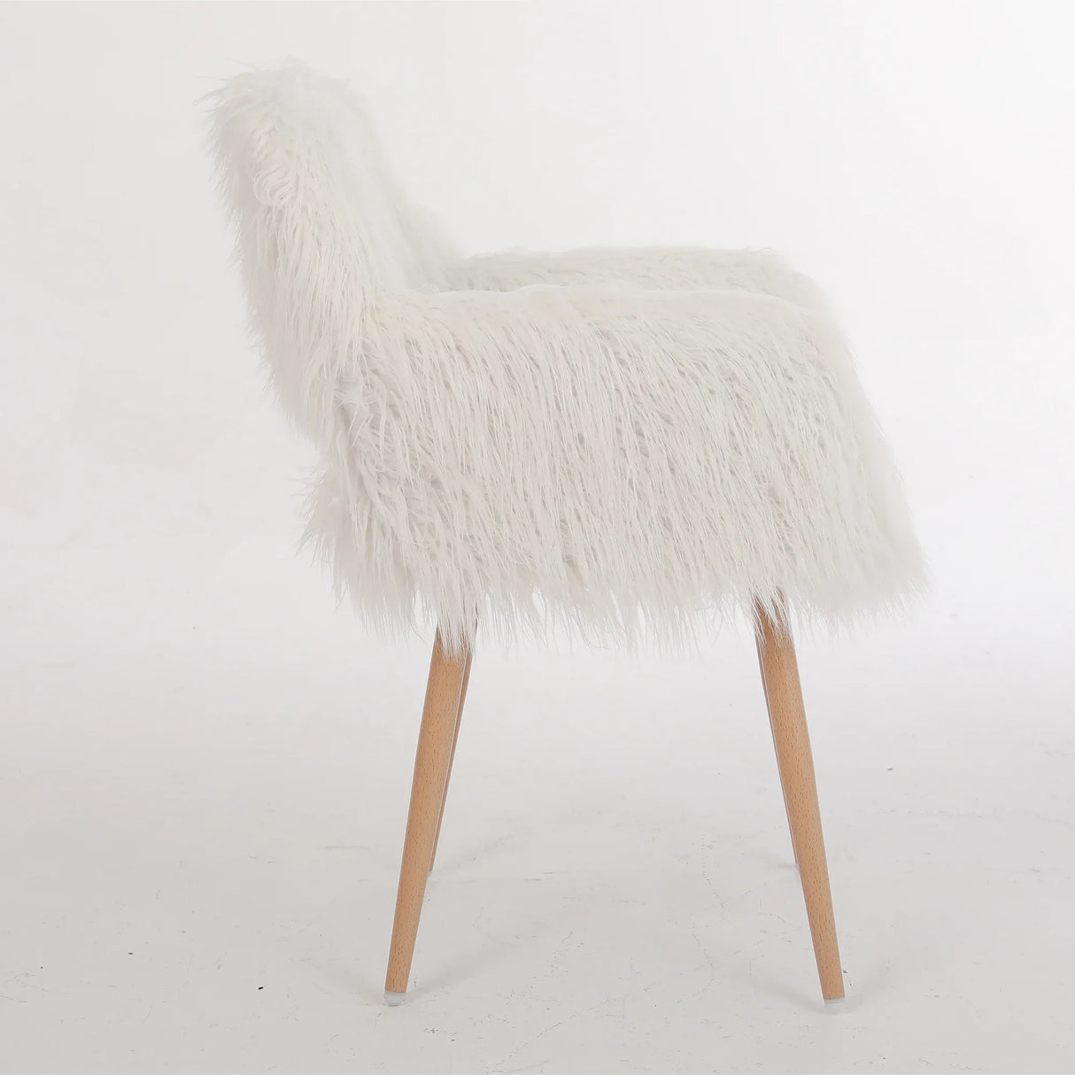 White Faux Fur Upholstered Side Dining Chair With Metal Legs - Omega Lifestyles