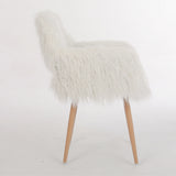 White Faux Fur Upholstered Side Dining Chair With Metal Legs - Omega Lifestyles