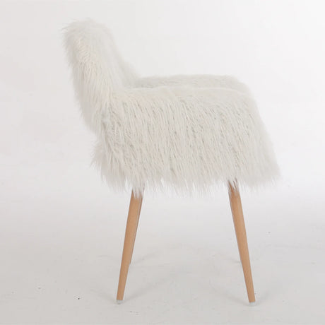 White Faux Fur Upholstered Side Dining Chair With Metal Legs - Omega Lifestyles
