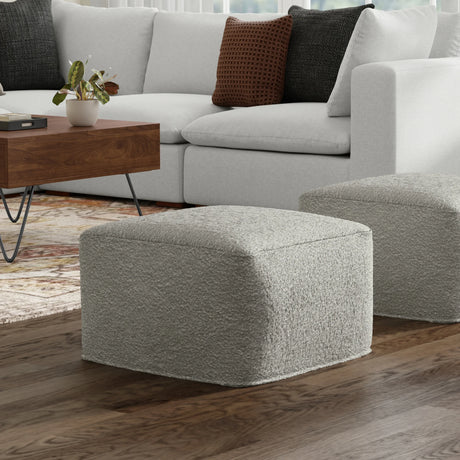 Light Gray Cotton Boucle Square Pouf Ottoman - Omega Lifestyles