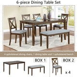 6-Piece Walnut Acacia Wood Dining Table Set With Bench - Omega Lifestyles