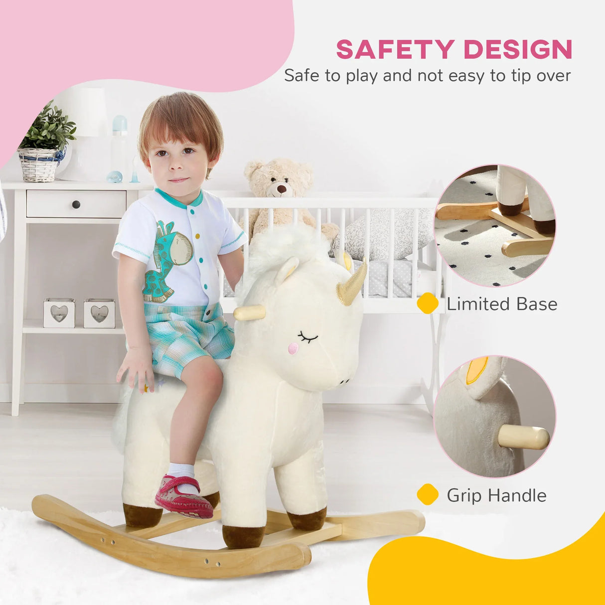 Plush Unicorn Toddler Rocking Horse With Sound - Omega Lifestyles