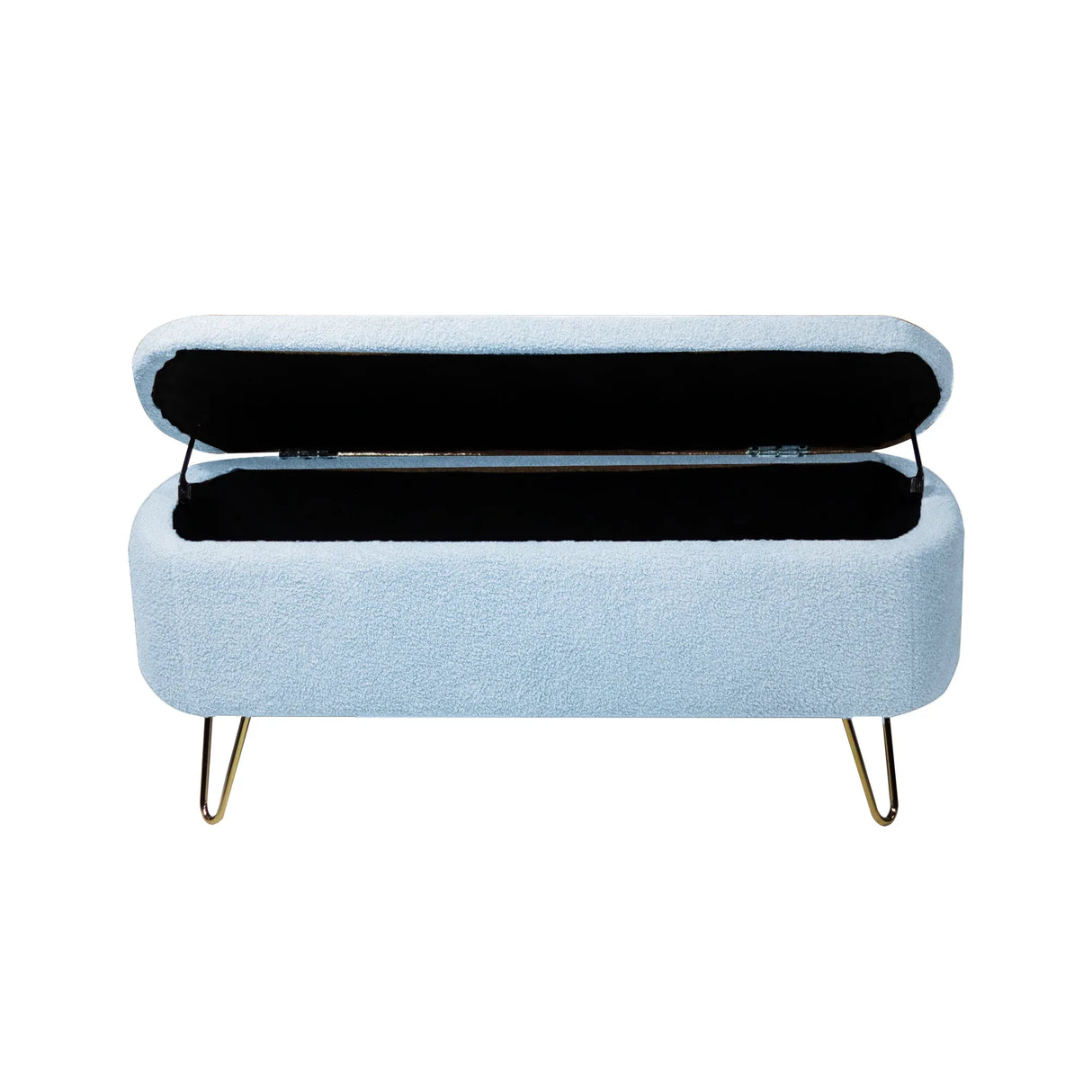 Blue Faux Fur Upholstered Storage Bench With Gold Legs - Omega Lifestyles
