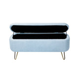 Blue Faux Fur Upholstered Storage Bench With Gold Legs - Omega Lifestyles