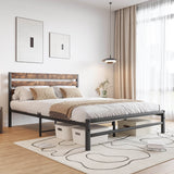 Queen Platform Bed Frame With Rustic Wood Headboard - Omega Lifestyles