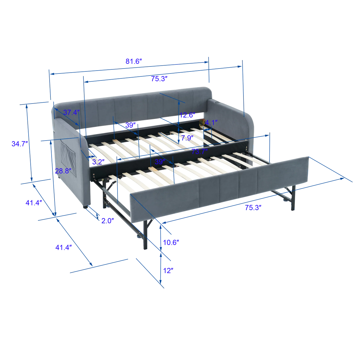 Twin Velvet Upholstered Daybed Frame With Trundle - Omega Lifestyles