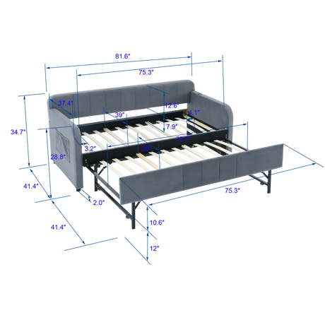 Twin Velvet Upholstered Daybed Frame With Trundle - Omega Lifestyles