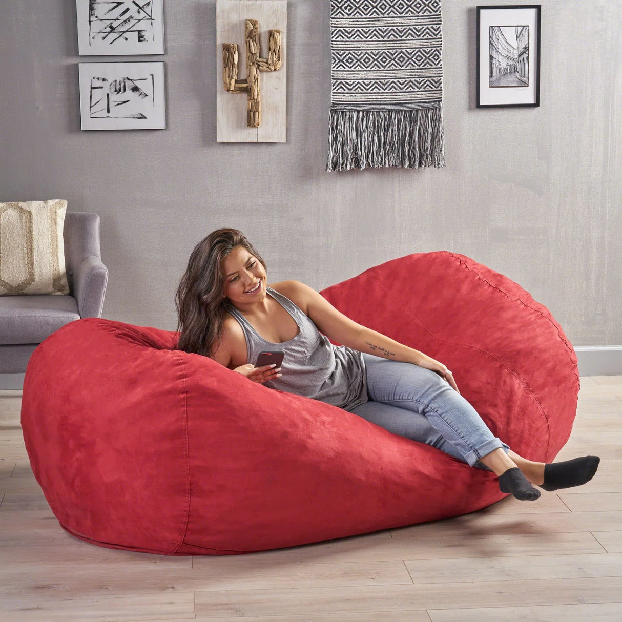 Large Red Microfiber Foam Filled Cylindrical Bean Bag Chair - Omega Lifestyles