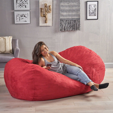 Large Red Microfiber Foam Filled Cylindrical Bean Bag Chair - Omega Lifestyles