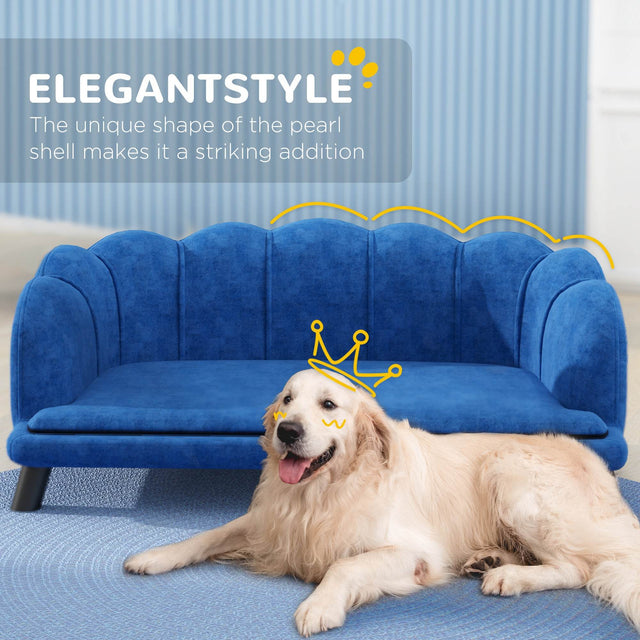 Large Velvet Foam-Cushioned Dog Couch With Wooden Legs - Omega Lifestyles