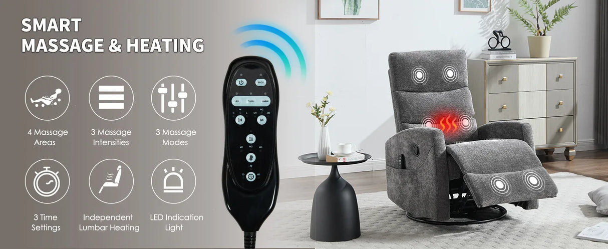 Heat Massage Recliner Chair With Swivel Rocker and Heat - Omega Lifestyles