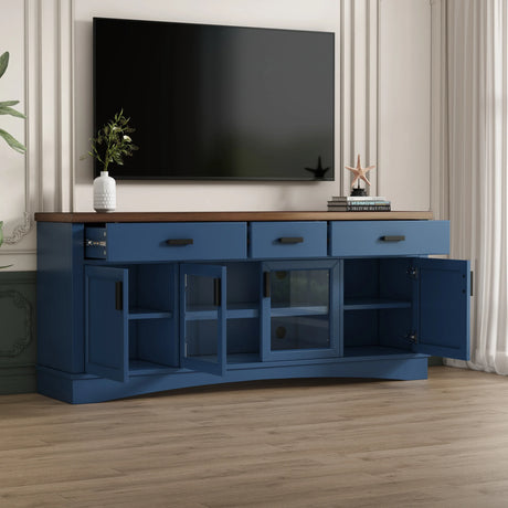 Blue 67-Inch Manufactured Wood TV Console Stand - Omega Lifestyles