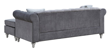 Gray Velvet Chaise Lounge Sofa With Pocketed Coil Seating - Omega Lifestyles