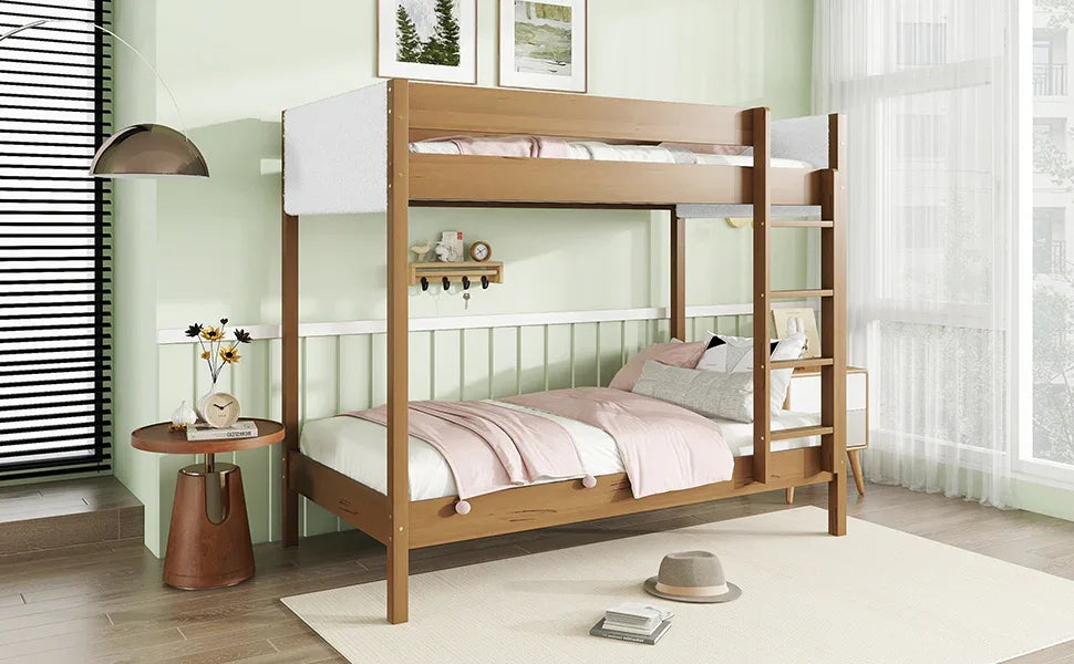 Twin Over Twin Rubber Wood Teddy Fleece Upholstered Bunk Bed - Omega Lifestyles