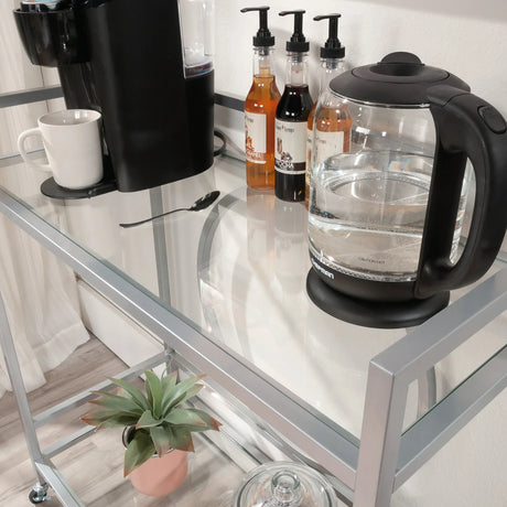 Contemporary Gray Metal Rolling Bar Cart With Shelves - Omega Lifestyles