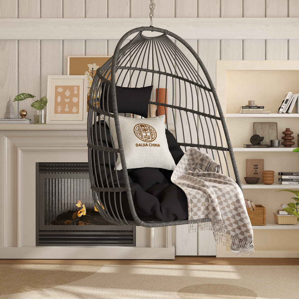 Weather-Resistant Foldaway Gray Rattan Outdoor Egg Chair