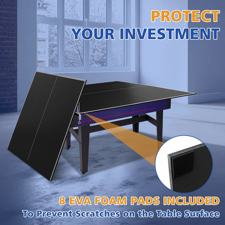 Foldable Portable Black MDF Ping Pong Conversion Table Top - Omega Lifestyles