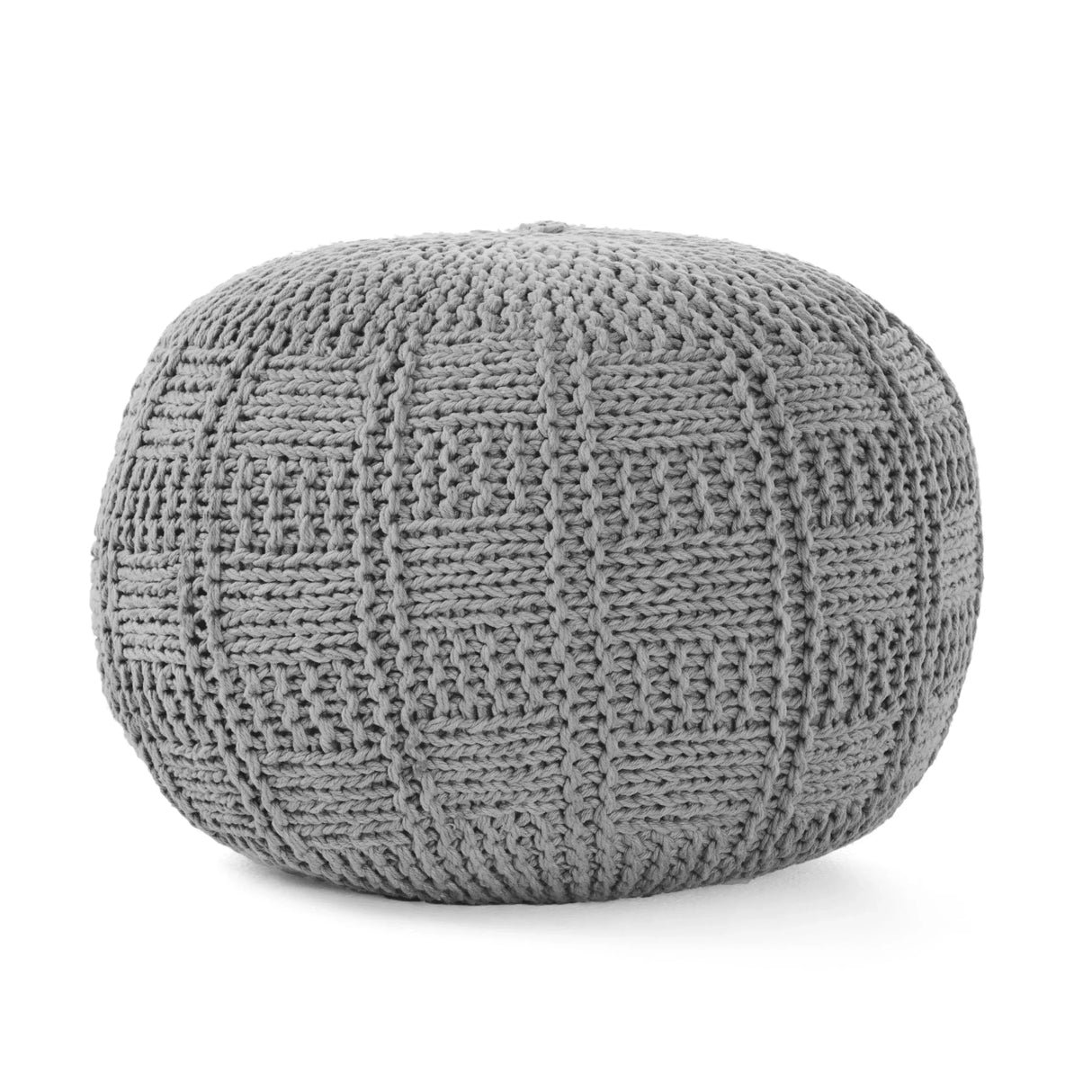 Knitted Cotton Round 20-Inch Grey Pouf - Omega Lifestyles