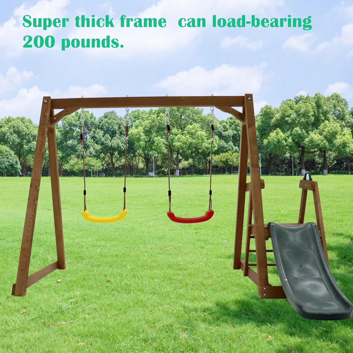 Solid Wood Outdoor Swing Set With Slide And Ladder - Omega Lifestyles