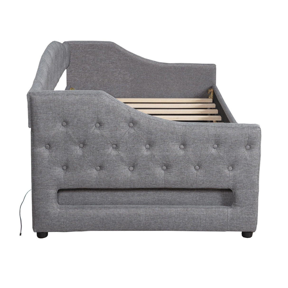 Twin XL Linen Upholstered Daybed With LED Lighting And Drawers - Omega Lifestyles