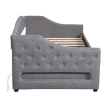 Twin XL Linen Upholstered Daybed With LED Lighting And Drawers - Omega Lifestyles