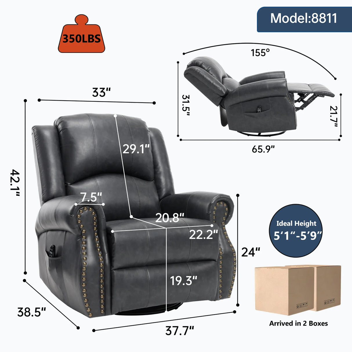 Heat Massage Faux Leather Swivel Rocking Recliner Chair - Omega Lifestyles