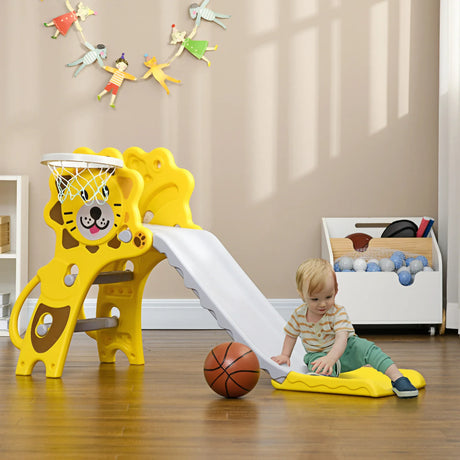 2-in-1 Toddler Slide With Basketball Hoop Indoor Toy - Omega Lifestyles
