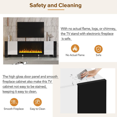 Modern White TV Stand With 34-Inch Electronic Fireplace - Sleep Galleria