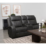 Grey Upholstered Manual Reclining Loveseat With Console - Omega Lifestyles