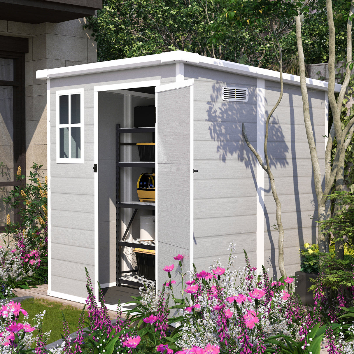 6x6 Ft Waterproof Resin Outdoor Storage Garden Shed