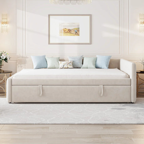 Full Upholstered L-Shaped Daybed With Twin Trundle - Omega Lifestyles