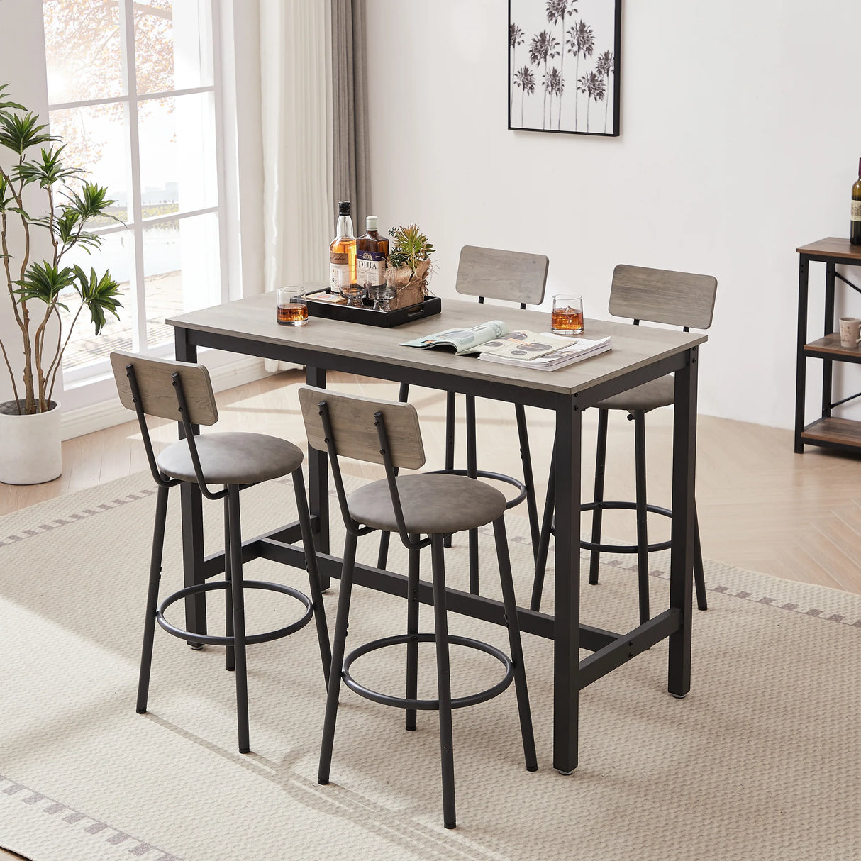 Bar Table Set With 4 PU Upholstered Soft Seat Stools - Omega Lifestyles