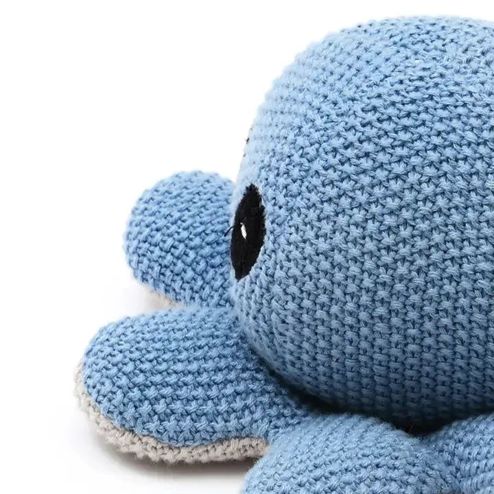 Knitted Blue Cotton Stuffed Octopus Soft Toy - Omega Lifestyles