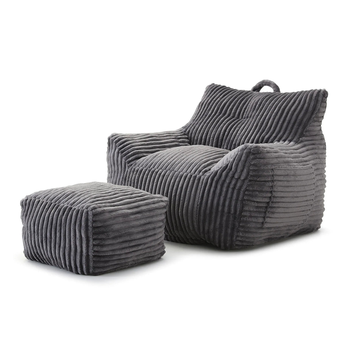 Giant Medium-Soft Corduroy Bean Bag Chair With Footstool - Omega Lifestyles