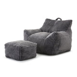 Giant Medium-Soft Corduroy Bean Bag Chair With Footstool - Omega Lifestyles