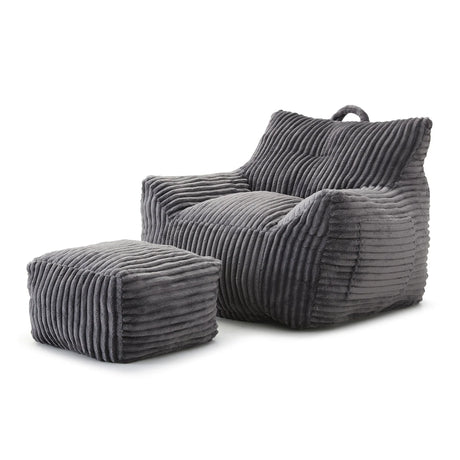 Giant Medium-Soft Corduroy Bean Bag Chair With Footstool - Omega Lifestyles