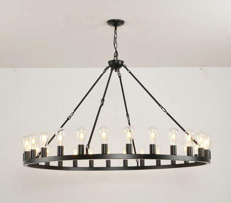 Large 53 Inch Matte Black Wagon Wheel Chandelier - Omega Lifestyles
