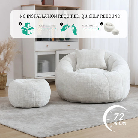 Ergonomic Chenille Foam-Padded Round Chair With Ottoman - Omega Lifestyles