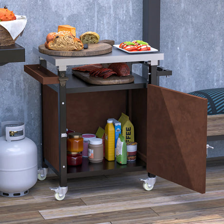 Outdoor Grill Cart Stainless Steel Top With Storage - Omega Lifestyles
