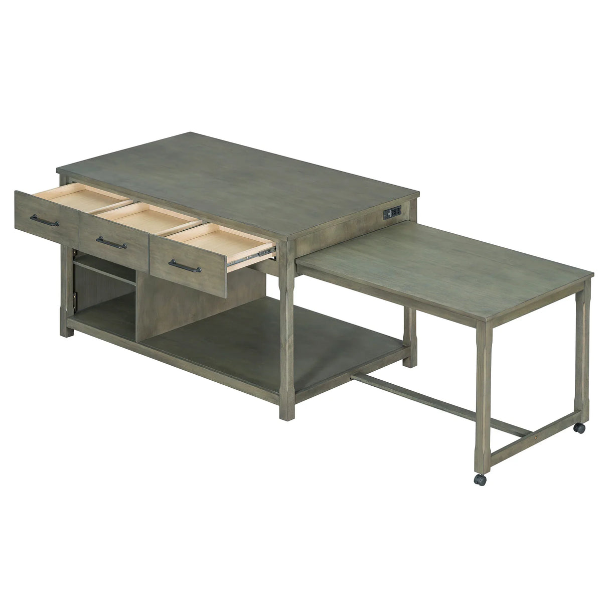 Expandable Retro Kitchen Island With Built-In Power Outlets - Omega Lifestyles