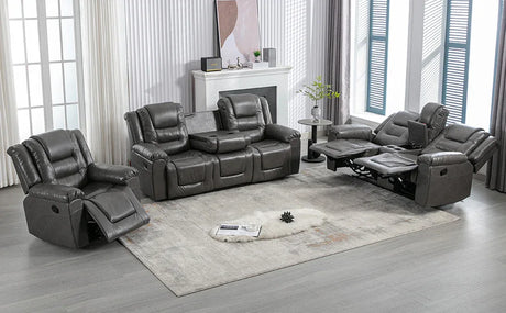 Grey Manual PU Upholstered Home Theater Recliner Chair Set - Omega Lifestyles