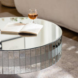Round Mirrored Crystal Edge Silver Coffee Table - Omega Lifestyles