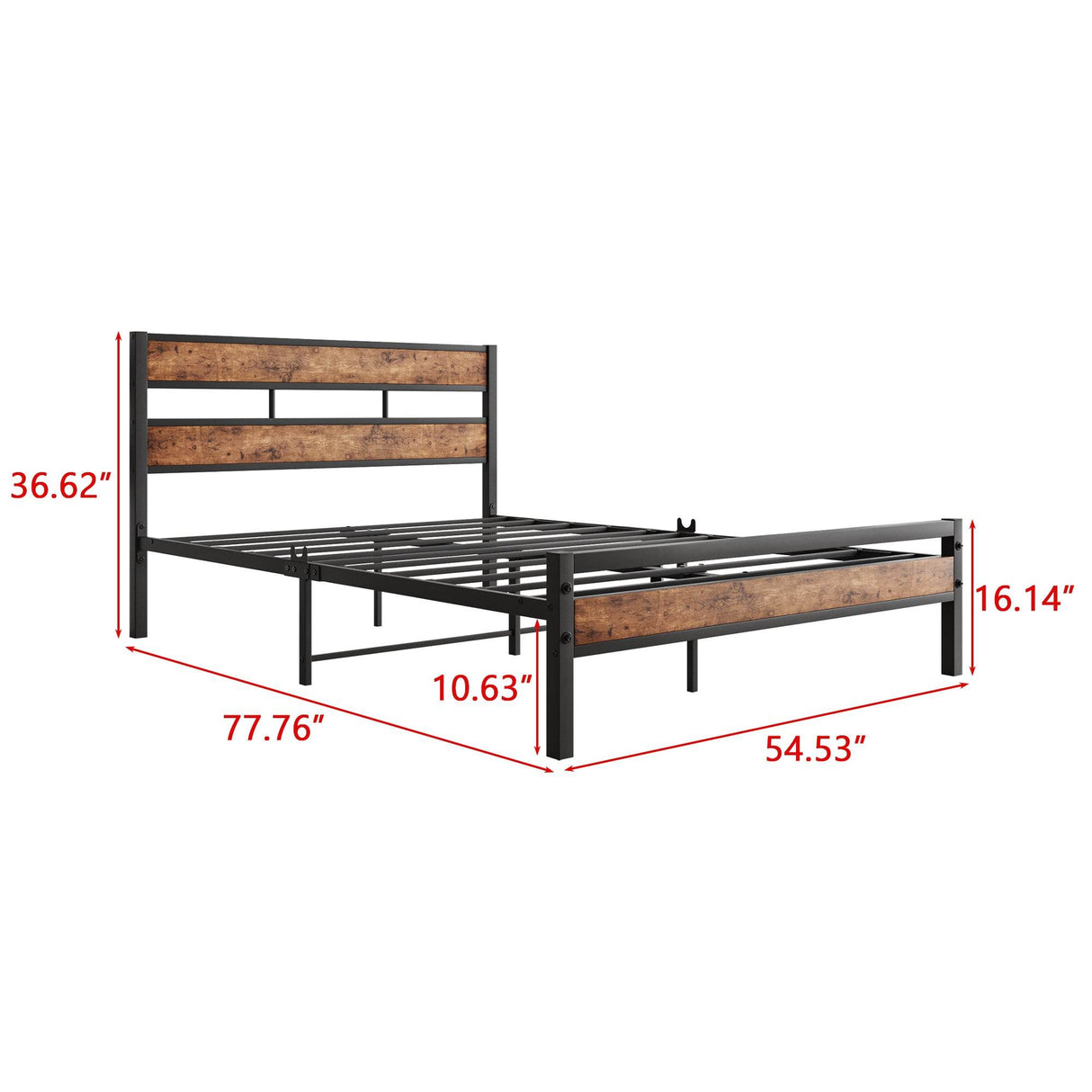Full Full-Size Industrial Metal And Wood Platform Bed Frame - Omega Lifestyles