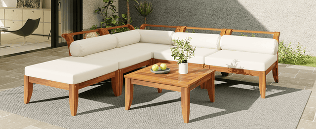 6-Piece Acacia Wood Modular Outdoor Patio Sofa Set - Omega Lifestyles