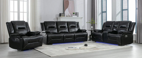 Manual Black Leather Gel Recliner Chair With LED Light Strip - Omega Lifestyles