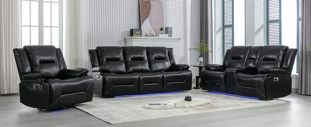 Manual Black Leather Gel Recliner Chair With LED Light Strip - Omega Lifestyles