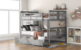 Full Over Full Solid Wood Gray Bunk Bed With Drawers - Omega Lifestyles