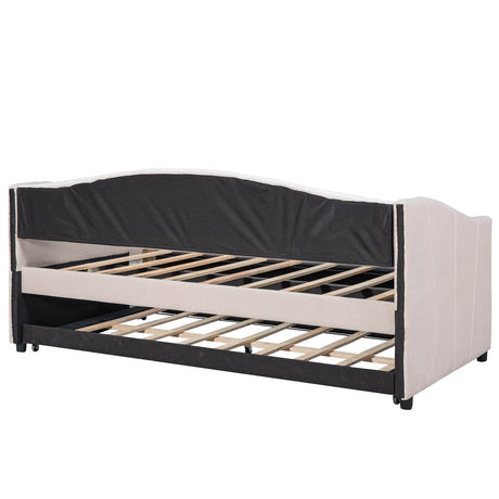 Upholstered Twin Daybed With Trundle And Wood Slats - Omega Lifestyles