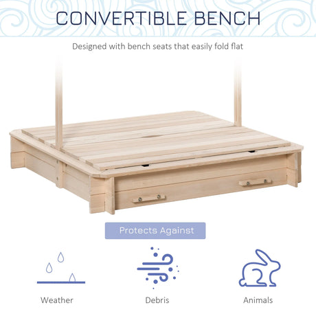 Wooden Kids Sandbox With Adjustable Canopy And Benches - Omega Lifestyles